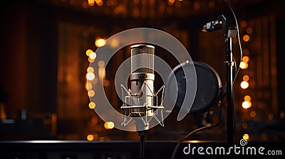 Studio Condenser Microphone For Recording Audio And Vocals, Recording Studio. Generative AI Stock Photo