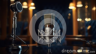 Studio Condenser Microphone For Recording Audio And Vocals, Recording Studio. Generative AI Stock Photo