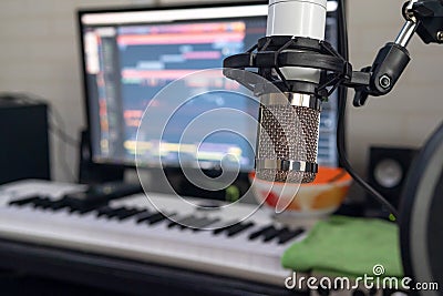 Studio condenser microphone select focus shallow depth of field Stock Photo