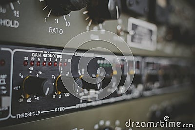 Recording studio equipment. Compressor. Stock Photo