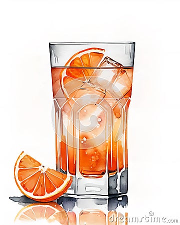 A studio image of a sparkling Aperol Spritz in a large wine glass with orange slices, set against a bright Stock Photo