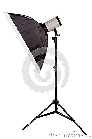 Studio lighting with softbox on the white background Stock Photo