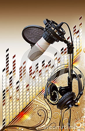 Studio microphone with equalizer over floral Stock Photo