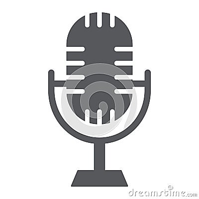 Studio microphone glyph icon, music and audio, retro mic sign, vector graphics, a solid pattern on a white background. Vector Illustration