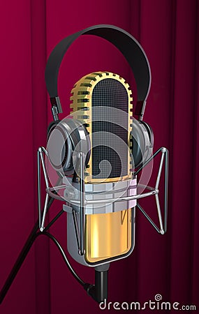 Studio microphone and headphone 3d illustration. Cartoon Illustration