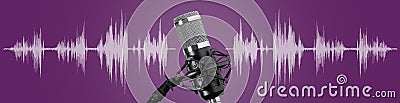 Studio microphone for recording podcasts. Banner Stock Photo