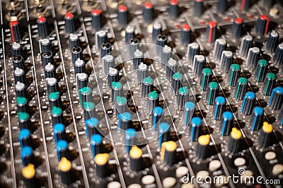 Studio mixer knobs - music equipment, sound controller - Stock Photo