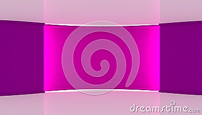 Studio. Perfect backdrop for any green screen chromakey production. Violet and white background, Violet wall .3d. Stock Photo
