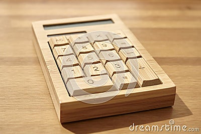 Wooden Calculator Stock Photo