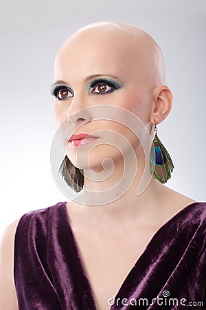Studio portrait of bald woman Stock Photo