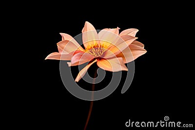 Studio portrait of a beautiful single Waltzing Matilda Dahlia bloom, isolated over black background. Stock Photo