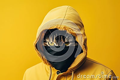 a cute cat in a burglar mask, created with Generative AI technology Stock Photo