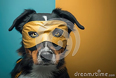 a cute dog in a burglar mask stealing something, created with Generative AI technology Stock Photo
