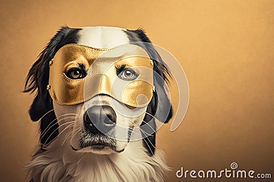 a cute dog in a burglar mask stealing something, created with Generative AI technology Stock Photo