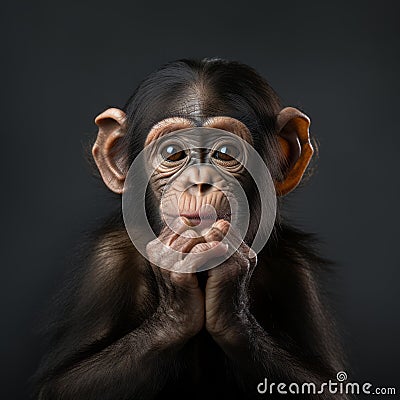Studio Portrait Of A Playful Baby Chimpanzee In Bold Religious Symbolism Stock Photo