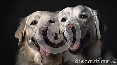 Studio portrait of positive overjoyed young dogs smiling and hugging. Generative ai Stock Photo