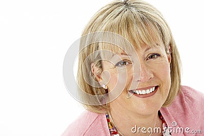 Studio Portrait of Smiling Mother Stock Photo