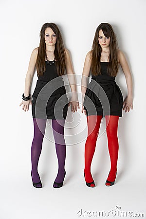 Studio Portrait Twin Teenage Girls Stock Photo