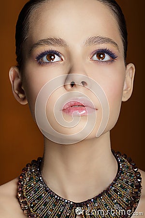 Studio Portrait of Young Gentle Fashion Model Stock Photo