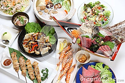 Group shot of asian food dishes Stock Photo