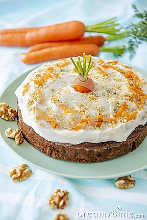 Studio shot of Carrot, cheese and walnut cake Stock Photo