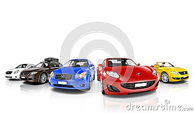 Studio Shot of Colorful Cars in a Row Stock Photo