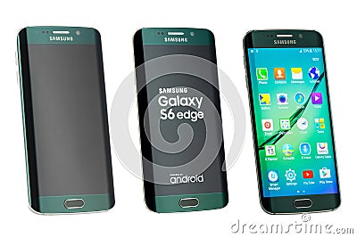 Studio shot of a green Samsung Galaxy S6 Edge smartphone all sides Editorial Stock Photo