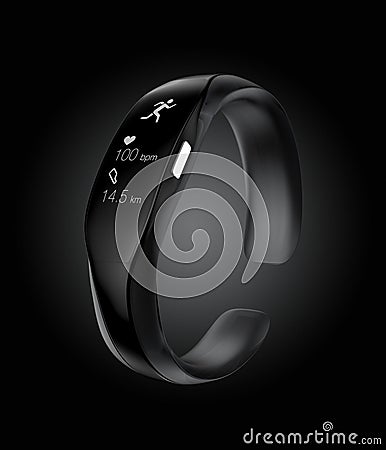 Studio shot image of black smart wristband. Stock Photo