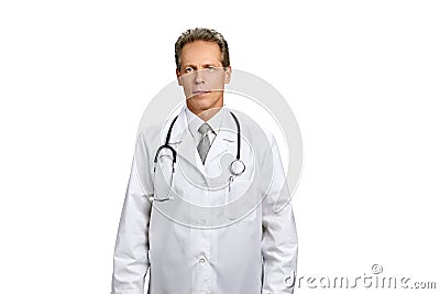 Studio shot of male doctor with stethoscope. Stock Photo