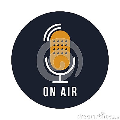 Studio table microphone with text on air. Vector Illustration