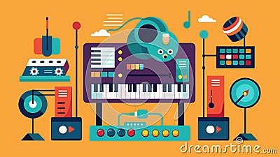 The studios database of virtual instruments provided endless possibilities for musical experimentation with data flow Vector Illustration