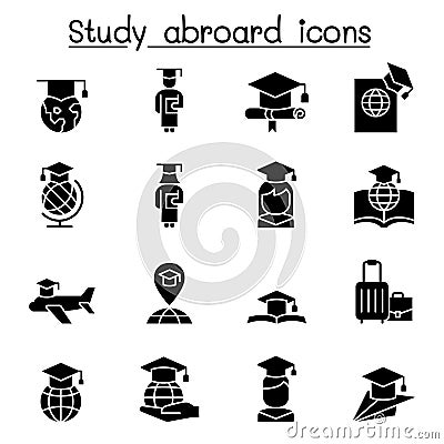 Study abroad & Graduation icon set Vector Illustration