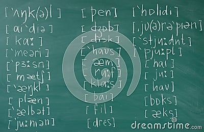 Study english School lesson class blackboard International phonetic alphabet. Stock Photo