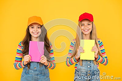Study group can help solidify and clarify material. Kids girls with books study together. Back to school. Learning Stock Photo