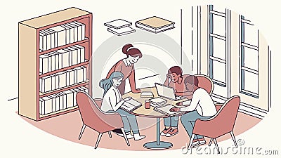 Study group and students studying and collaborative learning Generative AI Vector Illustration