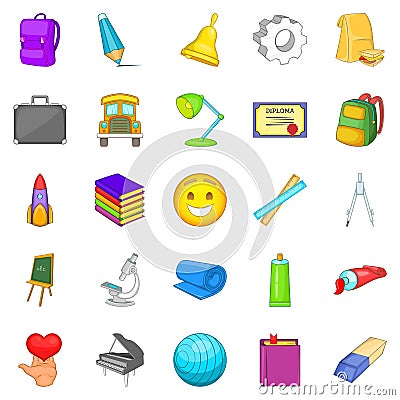 Study icons set, cartoon style Vector Illustration