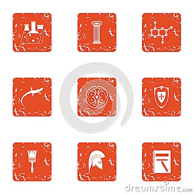 Study of lizard icons set, grunge style Vector Illustration