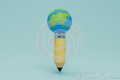 study of the planet. pencil with a planet on the tip on a blue background. 3D render Stock Photo
