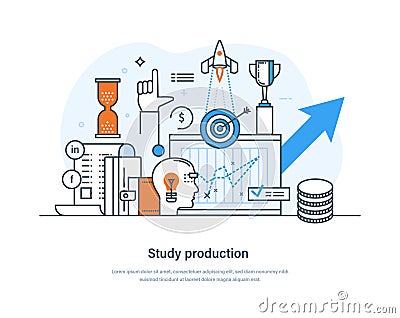 Study production or operations business strategy to produce goods and services Vector Illustration