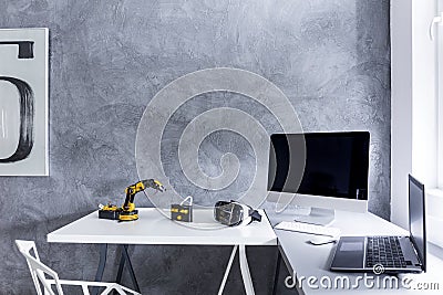 Study room with decorative wall finish idea Stock Photo