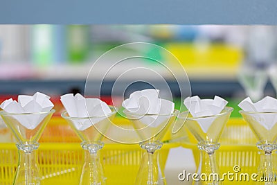 The study Separating by filtration the component substances from liquid mixture. Stock Photo