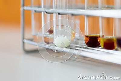 The study Separating by filtration the component substances from liquid mixture. Stock Photo