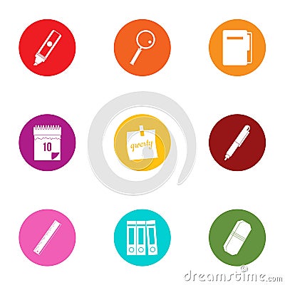 Study time icons set, flat style Vector Illustration
