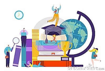 Study in university, education book concept vector illustration. Flat school studying, student learn knowledge Vector Illustration