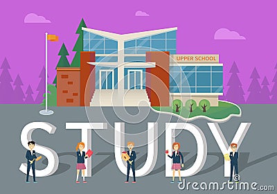 Study in Upper School Flat Style Vector Concept Vector Illustration