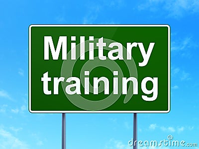 Studying concept: Military Training on road sign background Stock Photo