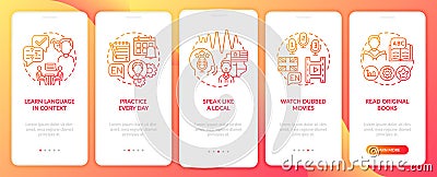 Studying language tips onboarding mobile app page screen with concepts Vector Illustration