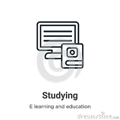 Studying outline vector icon. Thin line black studying icon, flat vector simple element illustration from editable e learning and Vector Illustration
