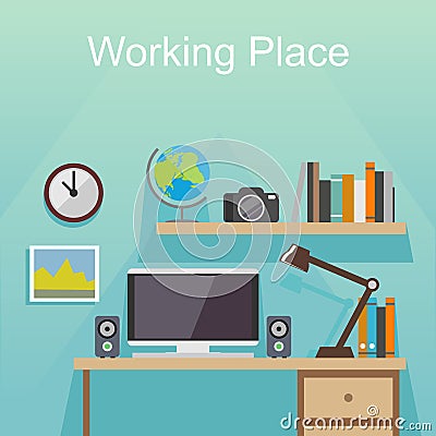 Studying place or working place illustration. Banner illustration. Vector Illustration