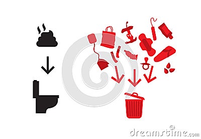 Stuff not to throw into toilet Vector Illustration